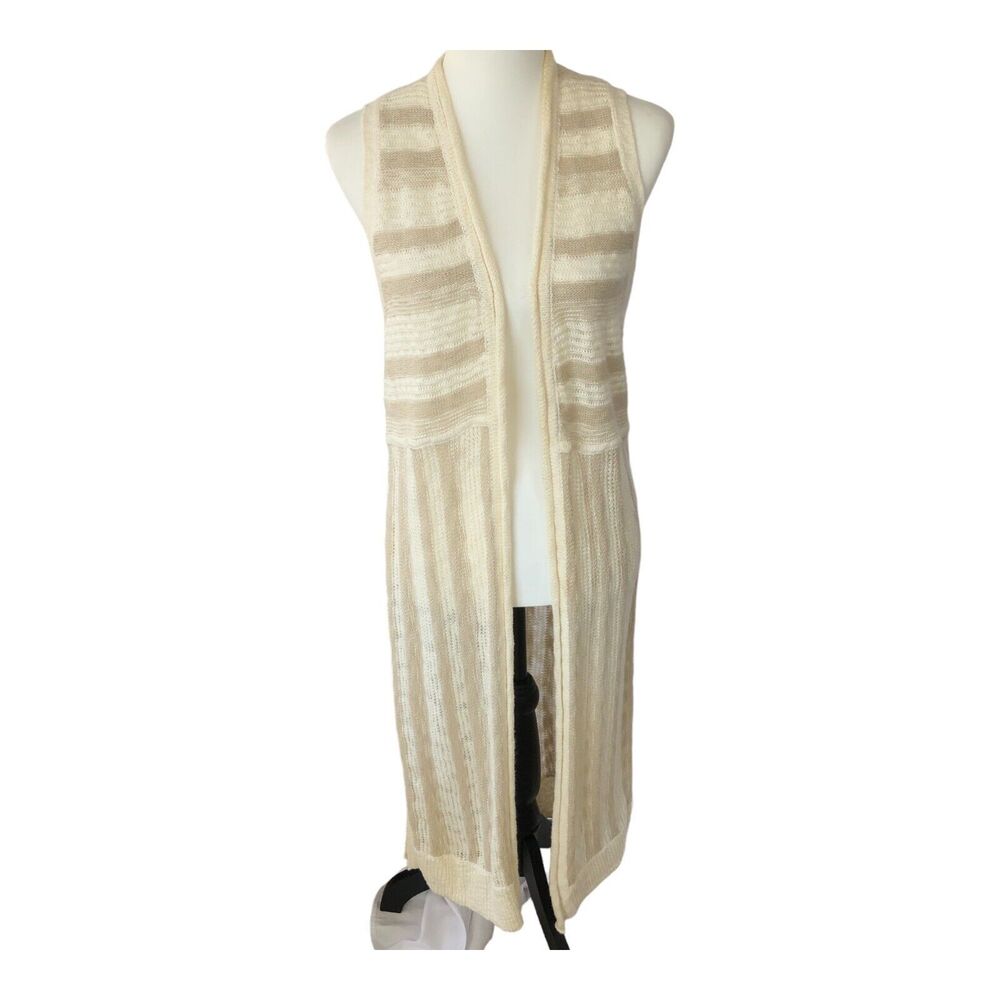 GAP Cardigan Duster Sleeveless Long Split Side Boho Cottage Core Striped Size XS